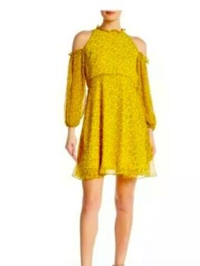 Sam Edelman Yellow Floral Ditzy Cold Shoulder Spring Summer Dress size 14